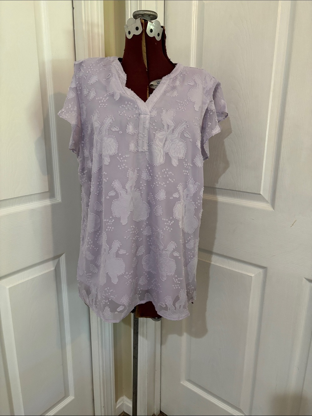 Lilac Embroidered V-Neck Women’s Top